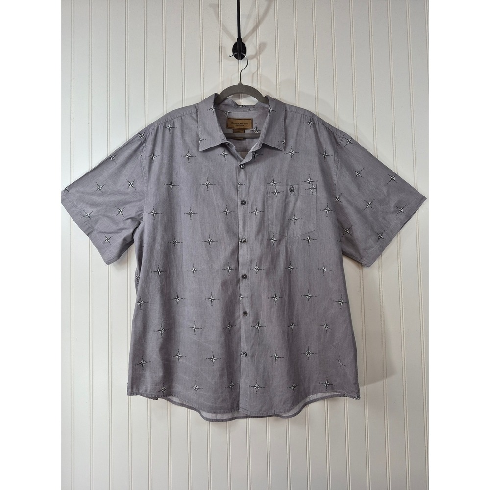 Clearwater Outfitters Mens XL Gray Compass Print Short Sleeve Button Down Shirt